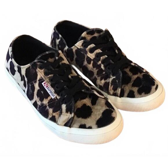 Superga 2750 Fanvelw Leopard Print Velvet Casual Sneakers Women's 9.5 / 10 - Picture 1 of 9